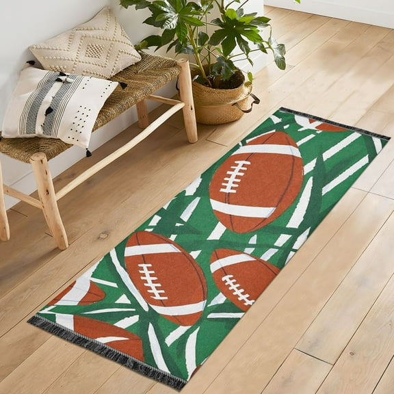 Ryvnso Rugby Balls Football Bedroom Runner Rug 2'x6' Hallway Area Carpet Non Slip Entryway Mat with Tassels