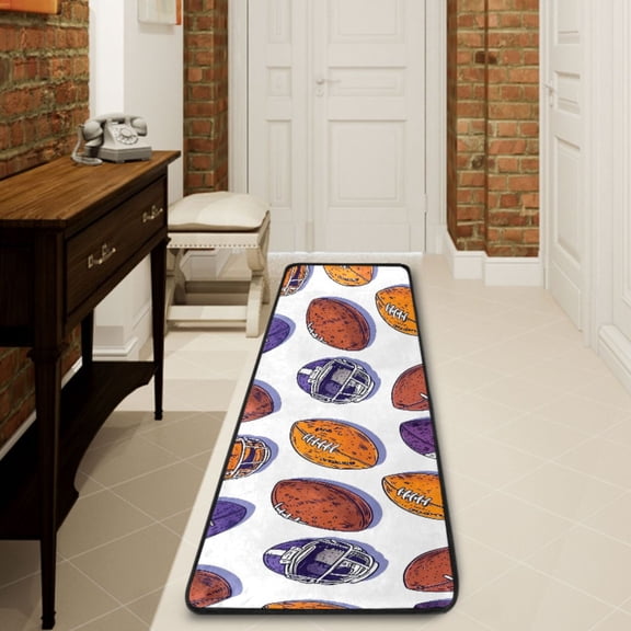 Ryvnso Rugby Football Balls Hallway Runner Rugs Floor Carpet Non Slip Entryway Mat 2' x 6'