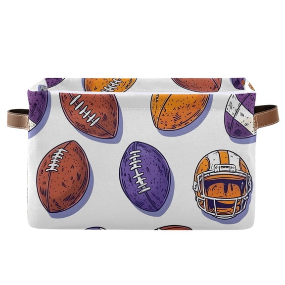 Ryvnso Rugby Football Balls Storage Basket Large Bin Foldable Boxes Toys Organizer 14.2x10.2x8.3in 1 PC