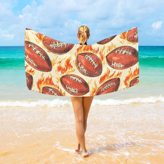 Ryvnso Rugby Football Fire Beach Towel Quick Dry Swimming Yoga Beach Towels Large Sand Free Microfiber Towel 31"W x 71"L