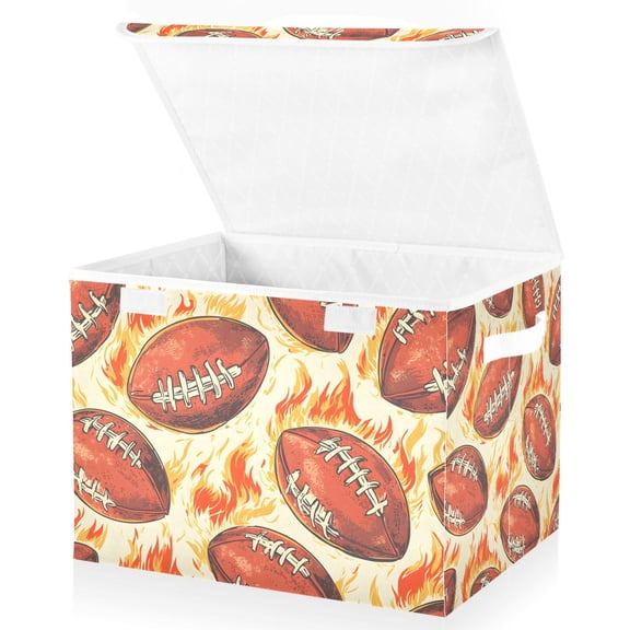Ryvnso Rugby Football Fire Large Lidded Foldable Storage Baskets Cubes Boxes Lids Bin for Home