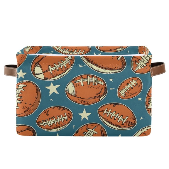 Ryvnso Rugby Stars Football Storage Basket Large Bin Foldable Boxes Toys Organizer 14.2x10.2x8.3in 1 PC