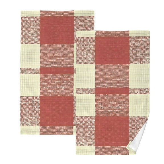 Ryvnso Rustic Checkered Cotton Hand Towels Sets Face Towel 2 PCs Bathroom Decorative