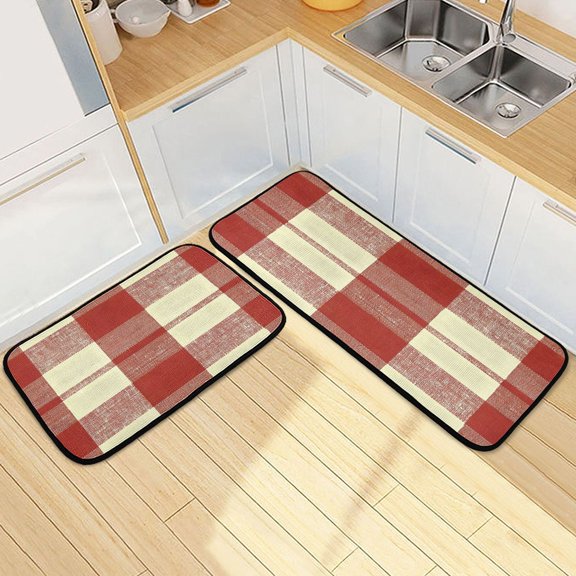 Ryvnso Rustic Checkered Kitchen Rugs Set Non Slip Runner Mats for Dining Room