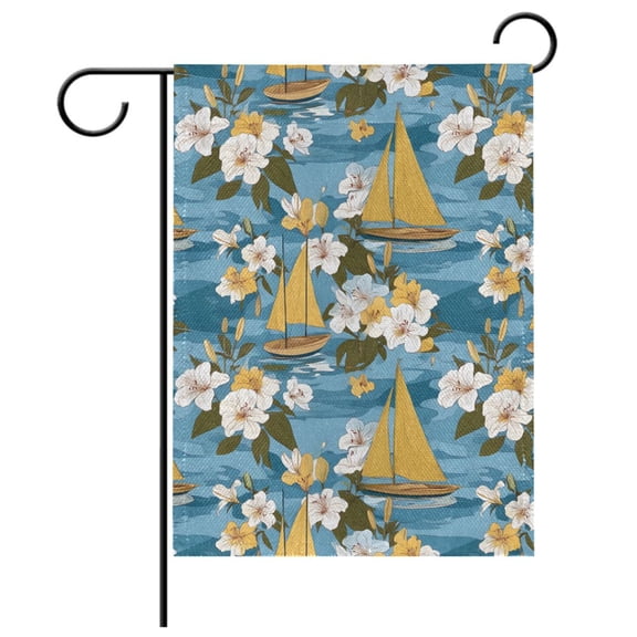 Ryvnso Sailboat Flowers Garden Flag 12x18 Inch Double Sided Seasonal Yard Decoration