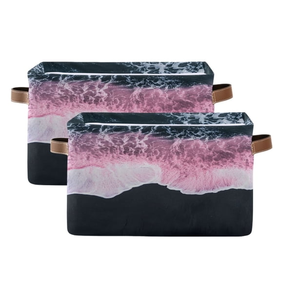 Ryvnso Sand Beach Landscape Storage Basket Large Bin Foldable Boxes Toys Organizer 14.2x10.2x8.3in 2 PCs