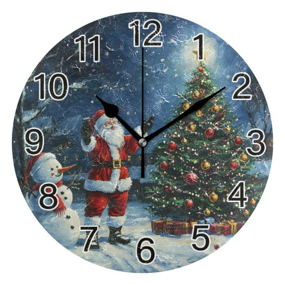 Ryvnso Santa Claus Christmas Tree Snowman Wall Clock Non Ticking Silent Kitchen Clock Battery Operated Clocks 10 inch
