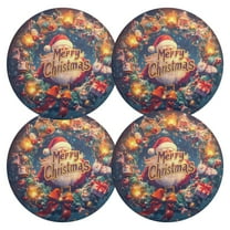 Ryvnso Santa Claus Christmas Wreath Round Plate Mats Dining Table Placemat Set of 4 for Holiday Decoration