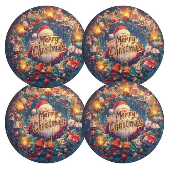 Ryvnso Santa Claus Christmas Wreath Round Plate Mats Dining Table Placemat Set of 4 for Holiday Decoration