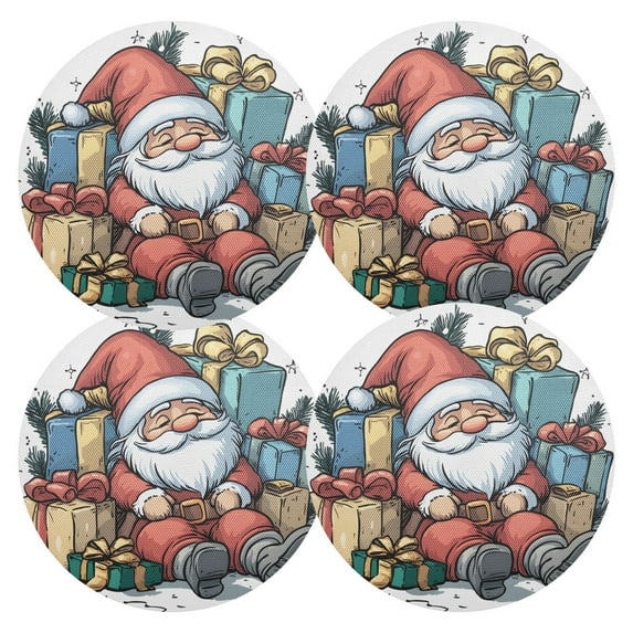 Ryvnso Santa Claus Gift Round Plate Mats Dining Table Placemat Set of 4 for Holiday Decoration
