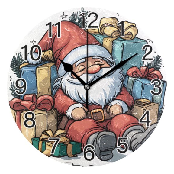 Ryvnso Santa Claus Gift Wall Clock Non Ticking Silent Kitchen Clock Battery Operated Clocks 10 inch
