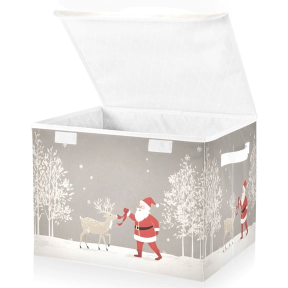 Ryvnso Santa Claus Reindeer Large Lidded Foldable Storage Baskets Cubes Boxes Lids Bin for Home