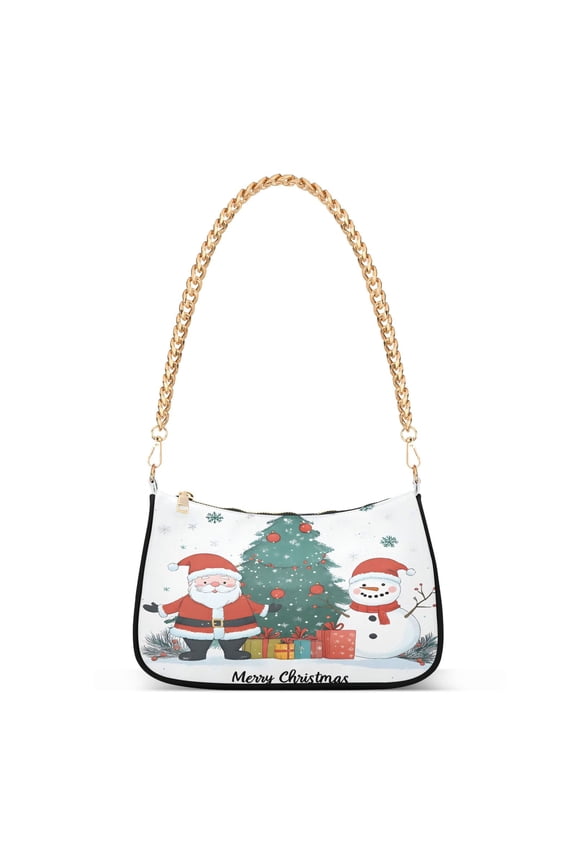 Santa Claus Snowman Womens Chain Shoulder Bag Tote Handbags Clutch Hobo Purse with Zipper for Travel
