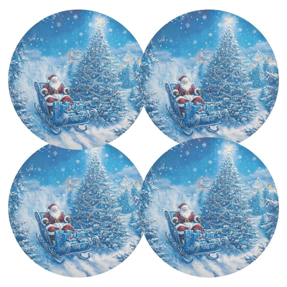 Ryvnso Santa Claus in Christmas Round Plate Mats Dining Table Placemat Set of 4 for Holiday Decoration