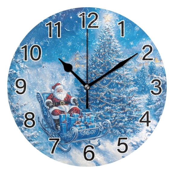 Ryvnso Santa Claus in Christmas Wall Clock Non Ticking Silent Kitchen Clock Battery Operated Clocks 10 inch