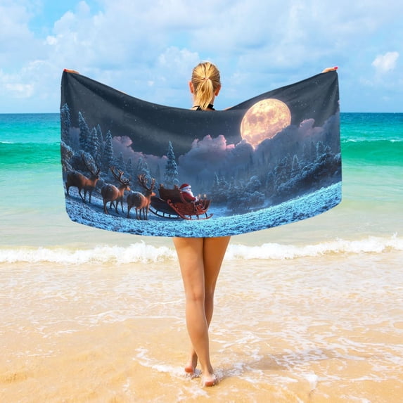 Ryvnso Santa Claus in Winter Night Oversized Beach Towel Microfiber Bath Blankets Swimming Fitness 37" x 74"
