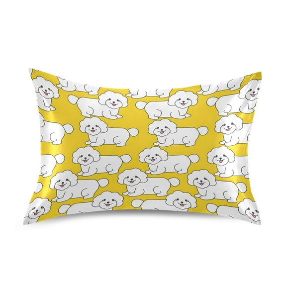 Ryvnso Satin Pillowcase Bichon Cartoon Dogs Pillow Cases Standard Size 26x20in