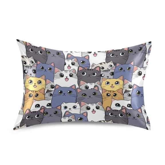 Ryvnso Satin Pillowcase Colorful Doodle Cute Cats Pillow Cases Standard Size 26x20in
