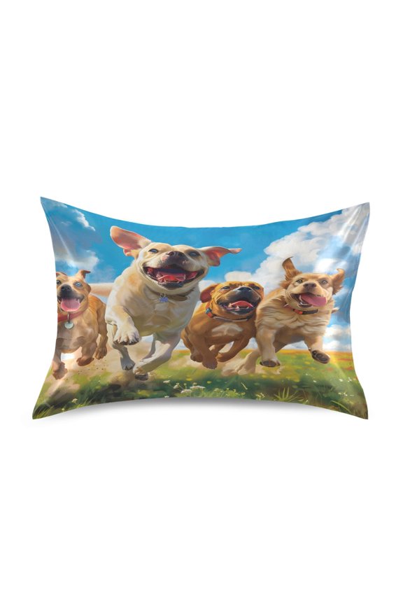 Satin Pillowcase Dogs Running Pillow Cases Standard Size 26x20in