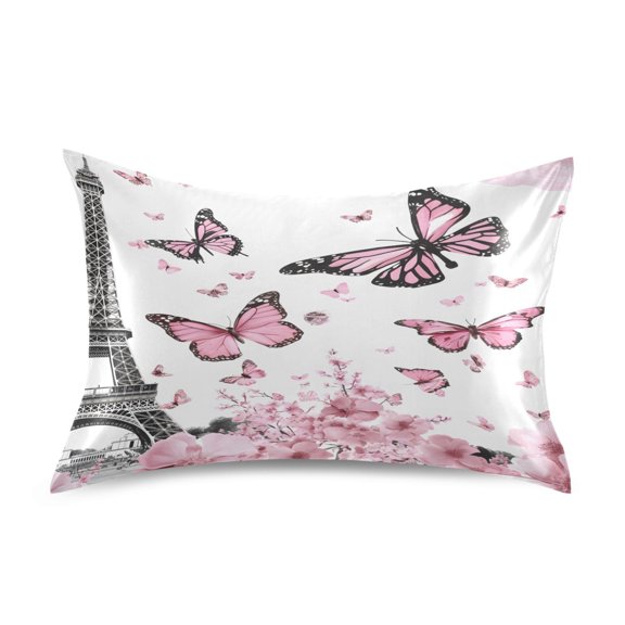 Ryvnso Satin Pillowcase Eiffel Tower Butterflies Pillow Cases Standard Size 30x20in
