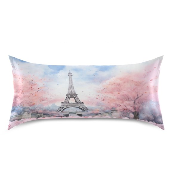 Ryvnso Satin Pillowcase Eiffel Tower and Floral Pillow Cases Standard Size 40x20in
