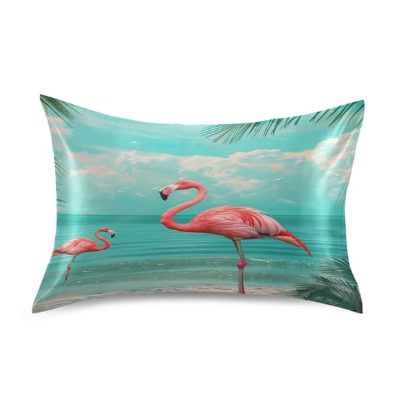 Ryvnso Satin Pillowcase Flamingo Summer Tropical Palm Tree Pillow Cases Standard Size 26x20in