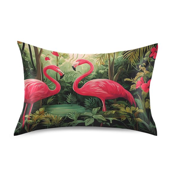 Ryvnso Satin Pillowcase Flamingo Tropical Rainforest Pillow Cases Standard Size 26x20in