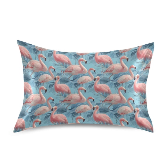 Ryvnso Satin Pillowcase Flamingo on Blue Leave Pillow Cases Standard Size 26x20in