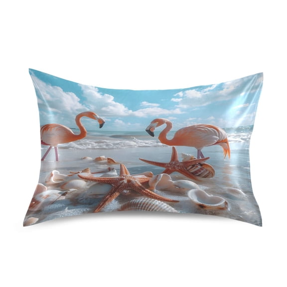 Ryvnso Satin Pillowcase Flamingos Starfish Shells on Beach Pillow Cases Standard Size 26x20in