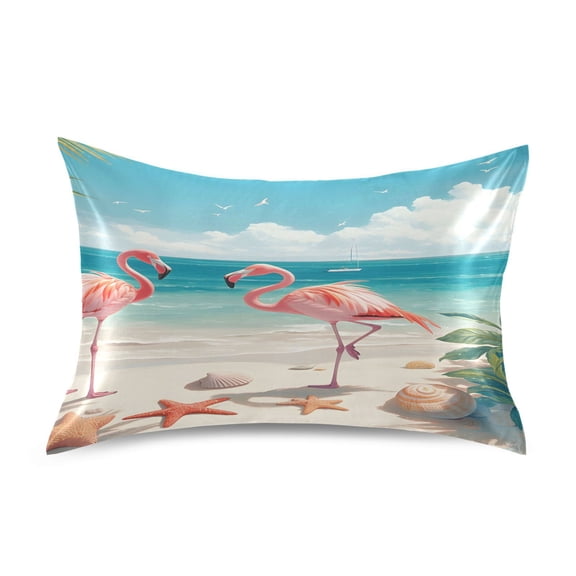 Ryvnso Satin Pillowcase Flamingos and Starfish Shells on Beach Pillow Cases Standard Size 26x20in