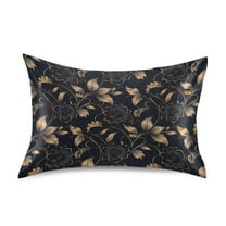 Ryvnso Satin Pillowcase Flower on Black Pillow Cases Standard Size 26x20in