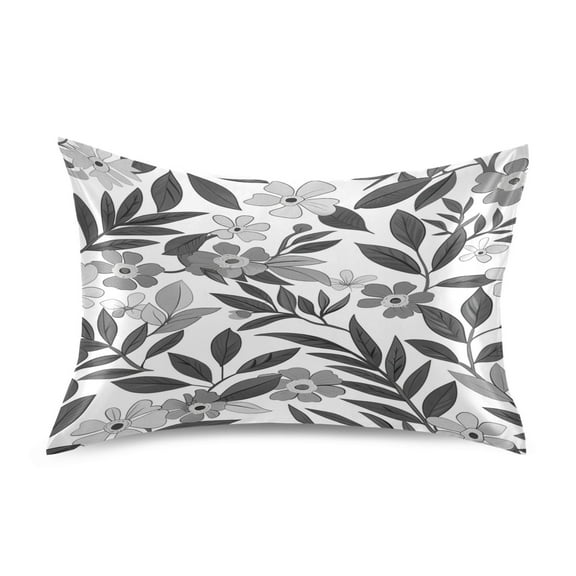 Ryvnso Satin Pillowcase Grey and White Flowers Leaves Pillow Cases Standard Size 26x20in