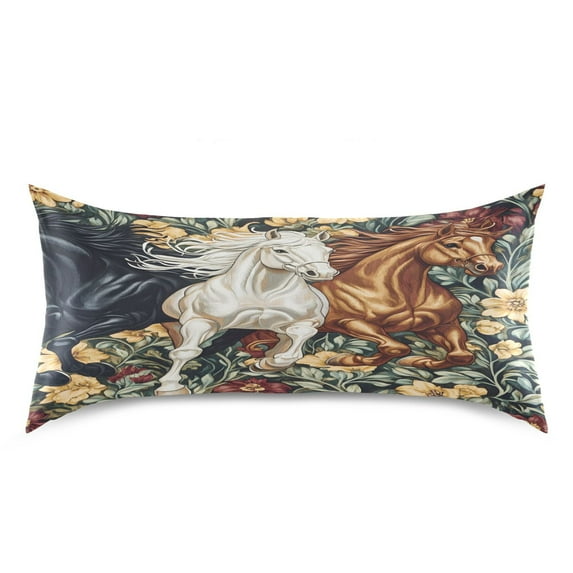 Ryvnso Satin Pillowcase Horses in Flowers Pillow Cases Standard Size 40x20in