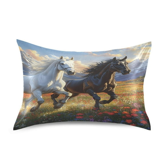 Ryvnso Satin Pillowcase Horses on Field Pillow Cases Standard Size 26x20in