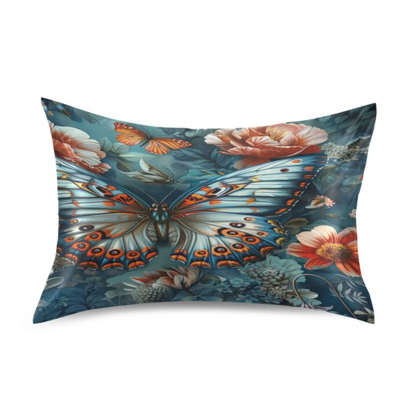 Ryvnso Satin Pillowcase Magic Butterfly on Floral Pillow Cases Standard Size 30x20in
