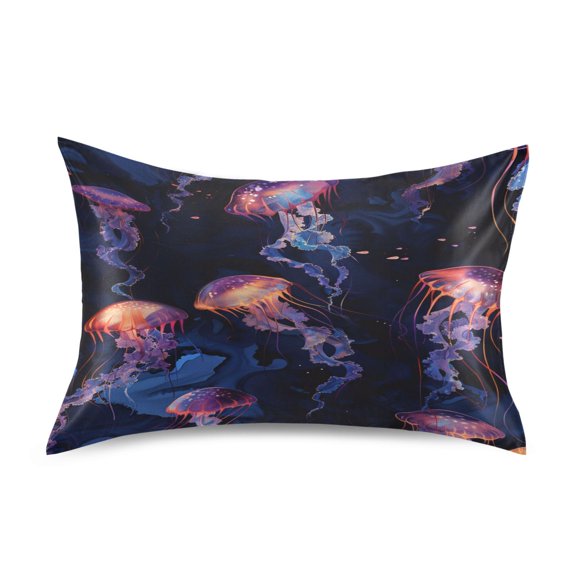 Ryvnso Satin Pillowcase Magic Jellyfish on Dark Background Pillow Cases Standard Size 30x20in