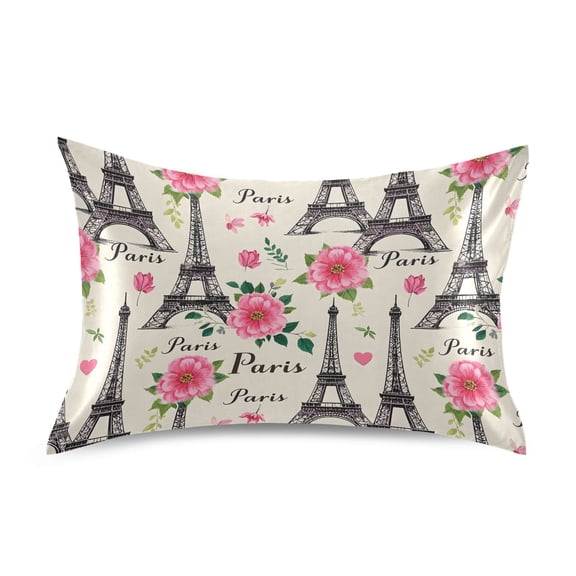 Ryvnso Satin Pillowcase Paris Tower Flowers Pillow Cases Standard Size 26x20in
