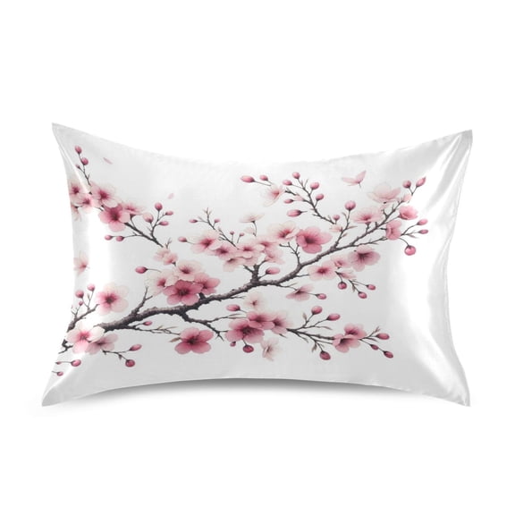 Ryvnso Satin Pillowcase Pink Cherry Branch Pillow Cases Standard Size 26x20in