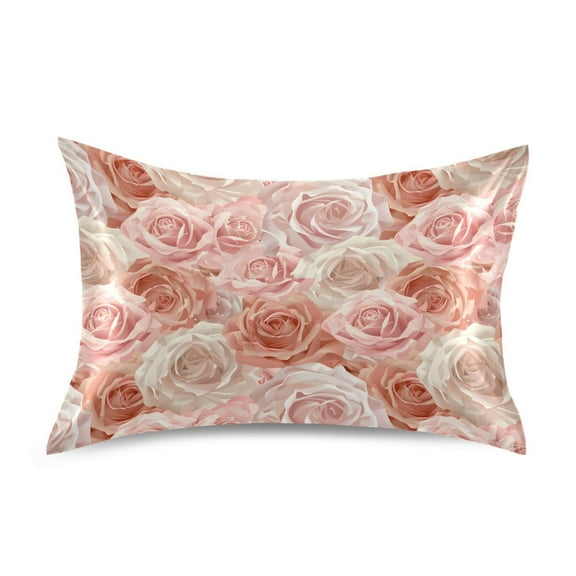 Ryvnso Satin Pillowcase Pink Rose Flower Pillow Cases Standard Size 26x20in