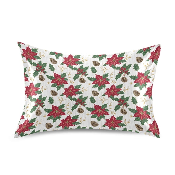 Ryvnso Satin Pillowcase Poinsettias Flower Holly Pillow Cases Standard Size 26x20in