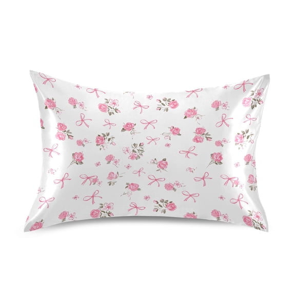 Ryvnso Satin Pillowcase Rose Bow Flower Pillow Cases Standard Size 30x20in