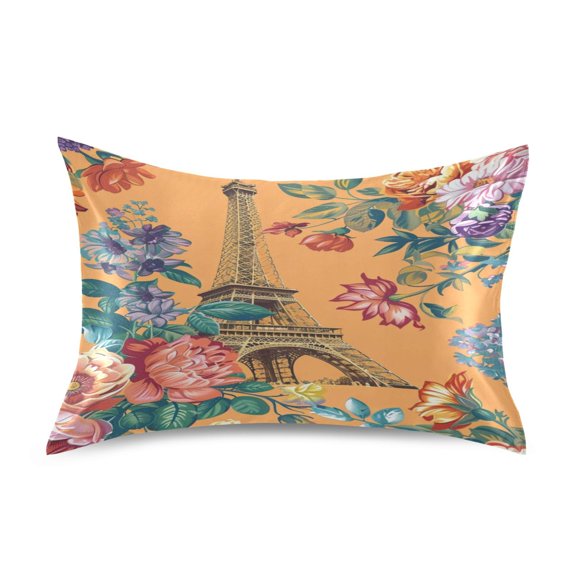 Ryvnso Satin Pillowcase Tower and Flowers Pillow Cases Standard Size 30x20in