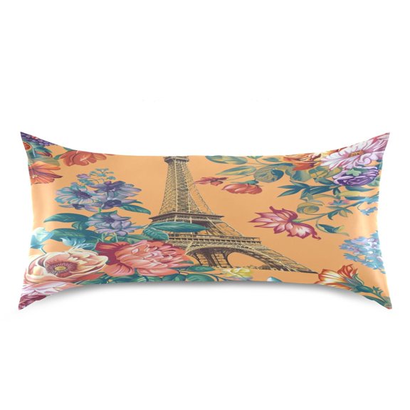 Ryvnso Satin Pillowcase Tower and Flowers Pillow Cases Standard Size 40x20in
