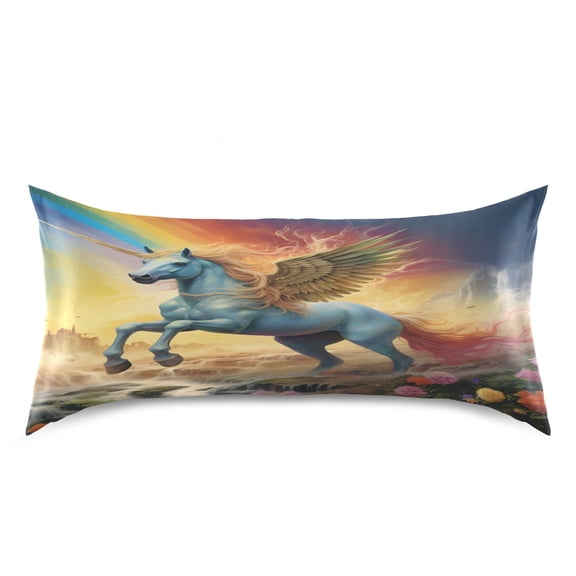 Ryvnso Satin Pillowcase Unicorn Flying Rainbow and Flower Pillow Cases Standard Size 40x20in
