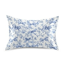 Ryvnso Satin Pillowcase Vintage Bows Blue Pillow Cases Standard Size 26x20in