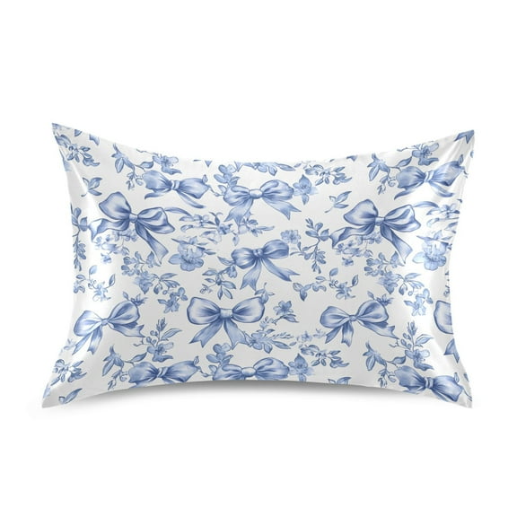 Ryvnso Satin Pillowcase Vintage Bows Blue Pillow Cases Standard Size 26x20in