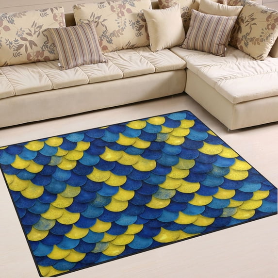 Ryvnso Scale Blue and Yellow Area Rug Floor Mats Non-Slip Home Carpet 63 x 48 inch