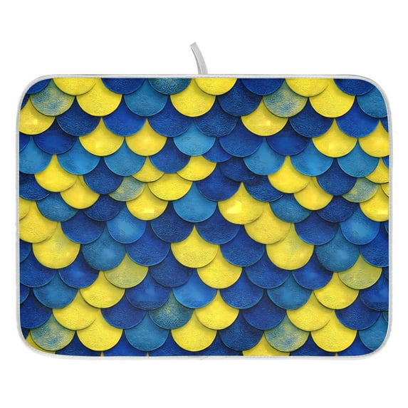 Ryvnso Scale Blue and Yellow Dish Drying Mat for Kitchen Countertop 18x24 Large Dish Pad Drainer Rack Dish Sink Mats