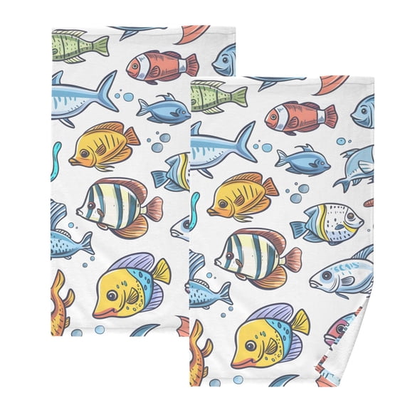 Ryvnso Sea Fishes in Ocean Cotton Hand Towels Sets Face Towel 2 PCs Bathroom Decorative