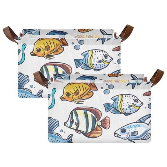 Ryvnso Sea Fishes in Ocean Storage Bins Large Basket Foldable Cube Toys Organizer with Handles 2 PCs